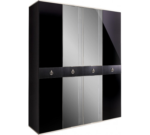 Четырехстворчатый шкаф для одежды с зеркалом Rimini Solo РМШ1/4 (s) (черный)